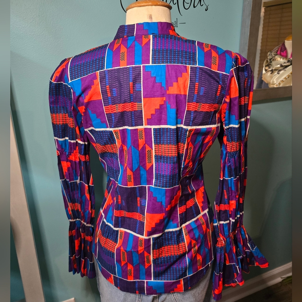 Colorful African Geometric Print Cotton Top - Picture 6 of 8